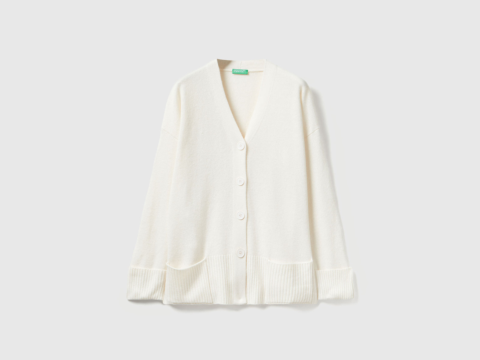 Cardigan over fit in misto lana da donna bianco panna | Benetton Outlet