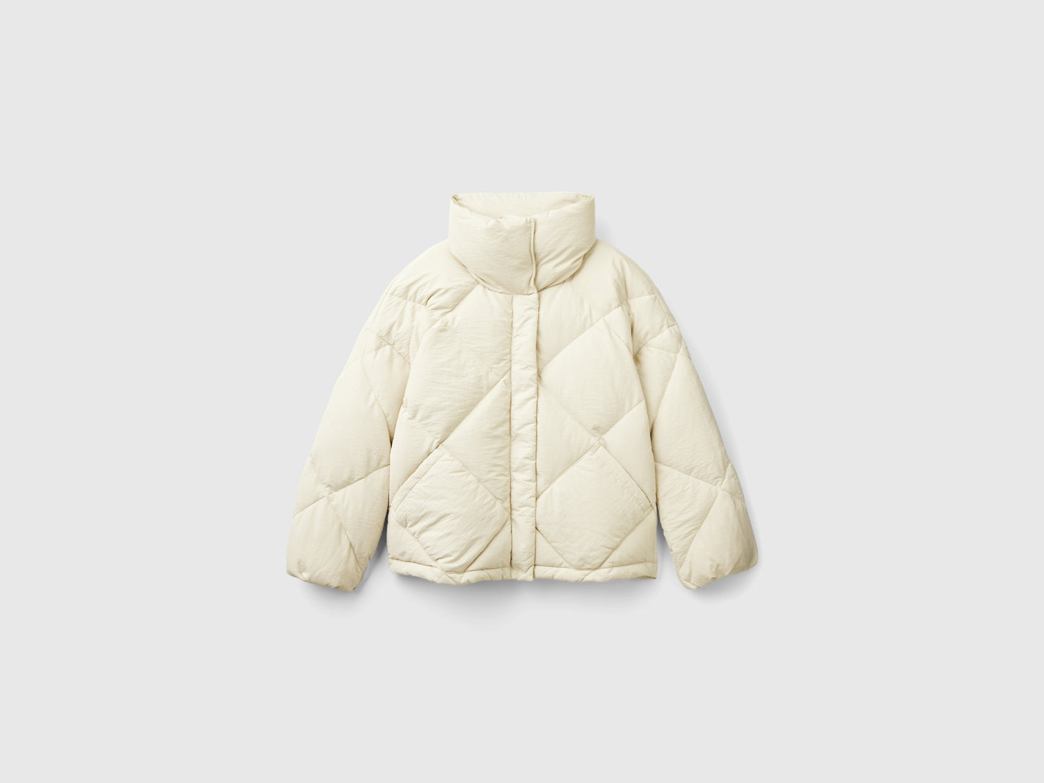 Piumino collo alto imbottito in vera piuma riciclata da donna beige | Benetton Outlet