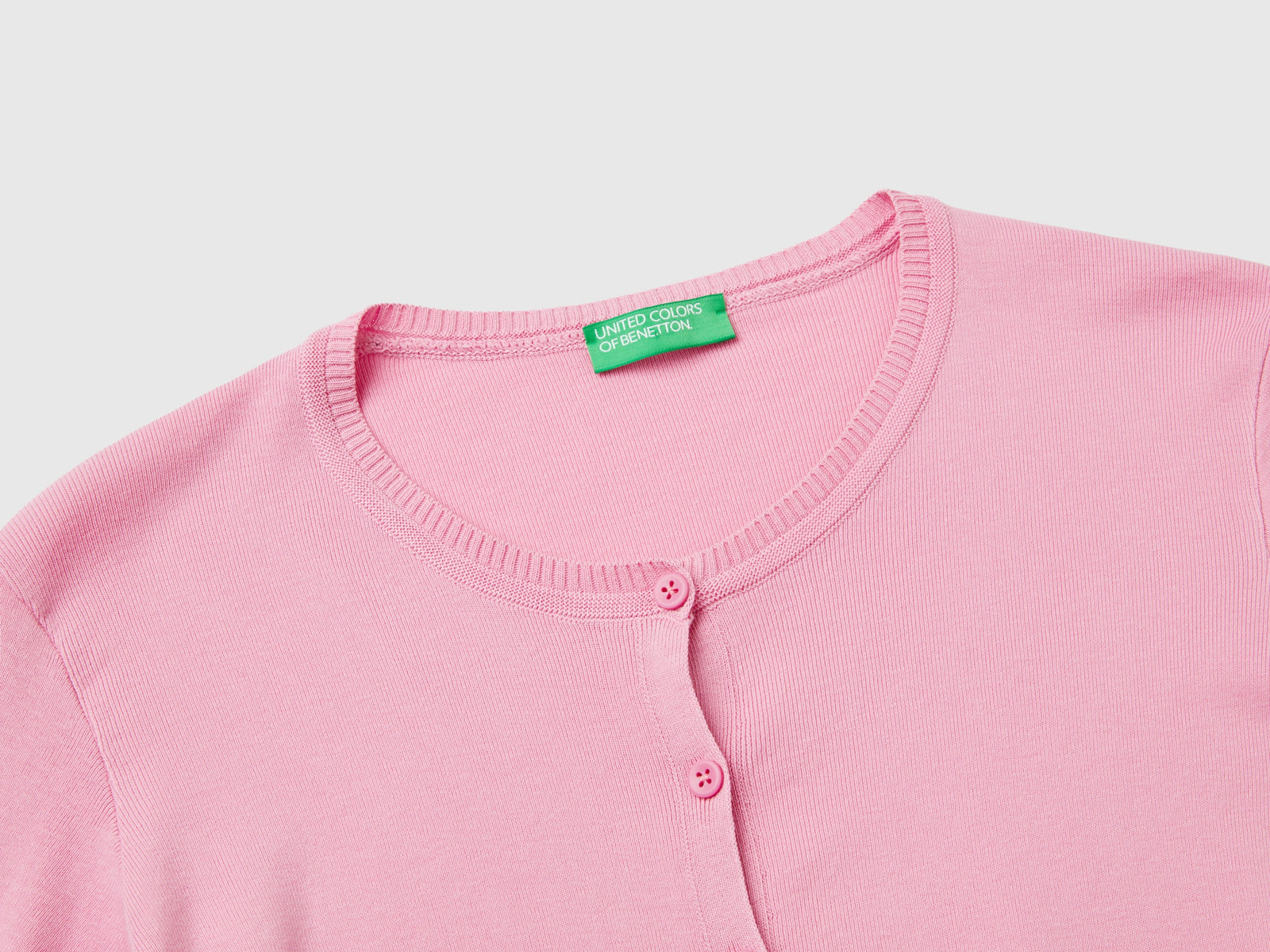 Cardigan girocollo in puro cotone da donna rosa pastello 3 | Benetton Outlet