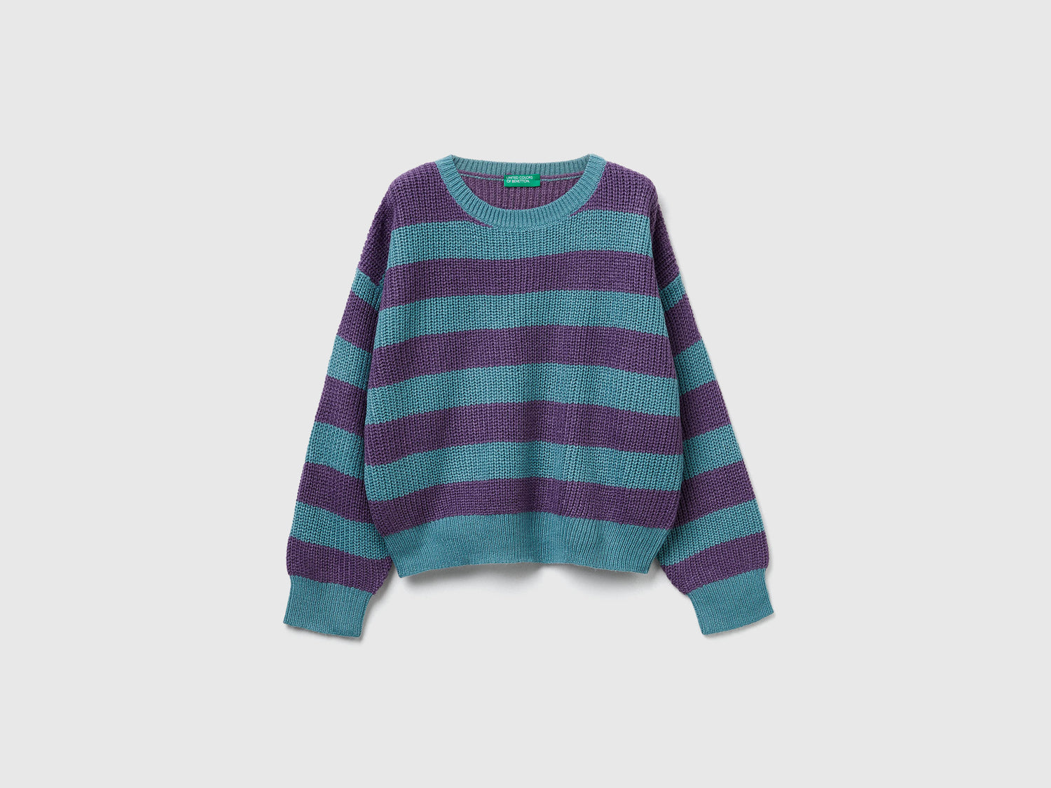 Maglione a righe da bambina verde acqua | Benetton Outlet