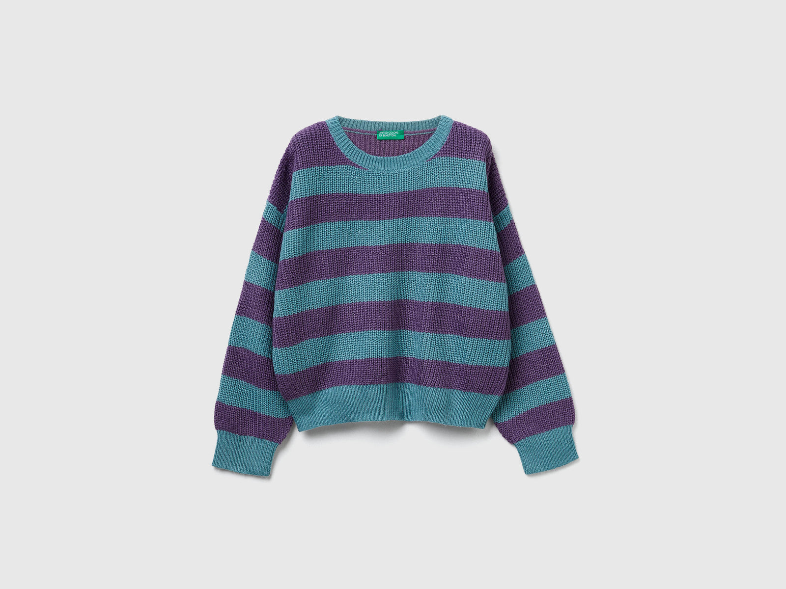 Maglione a righe da bambina verde acqua | Benetton Outlet