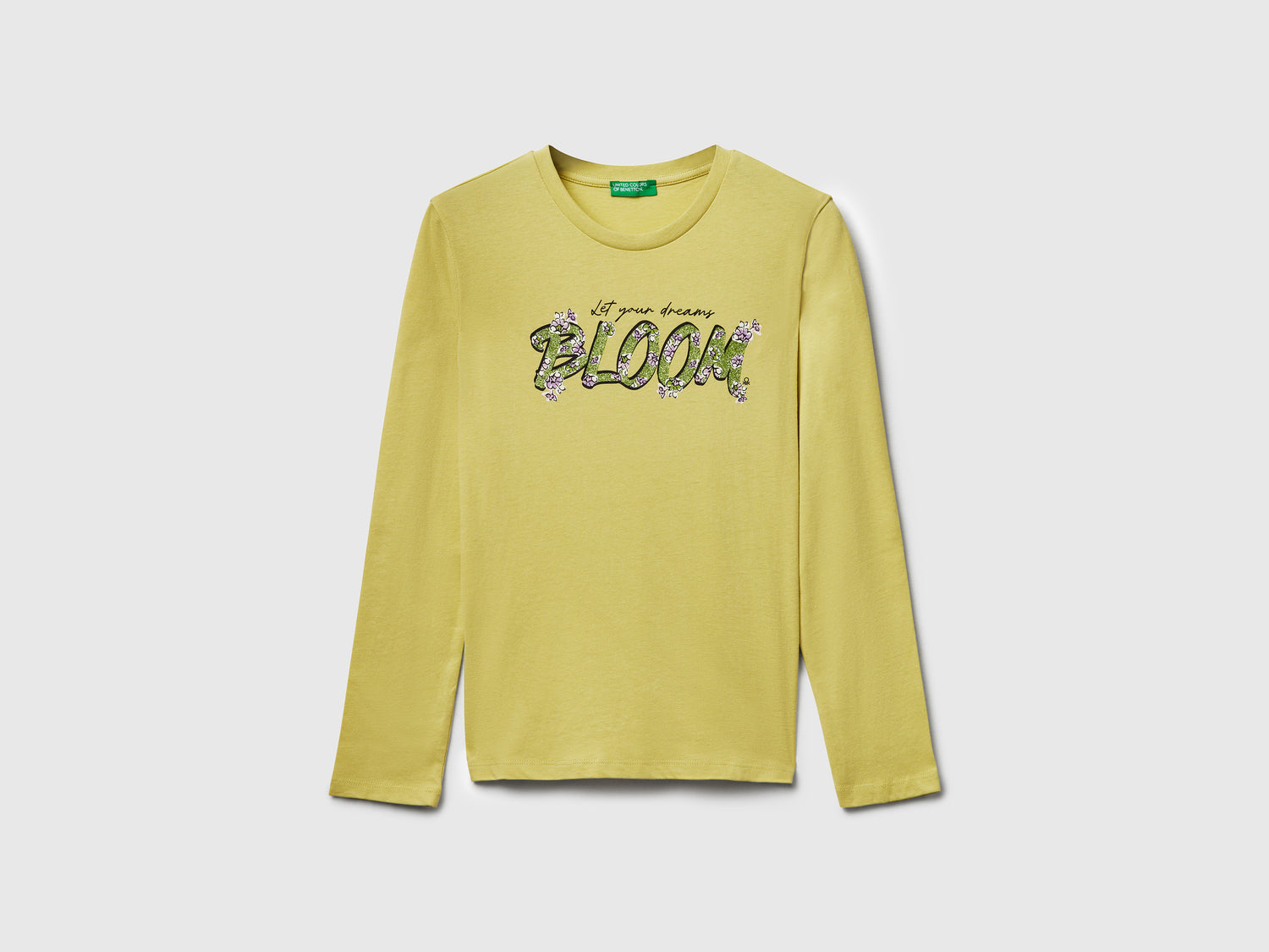 Maglietta con stampa glitter da bambina giallo | Benetton Outlet