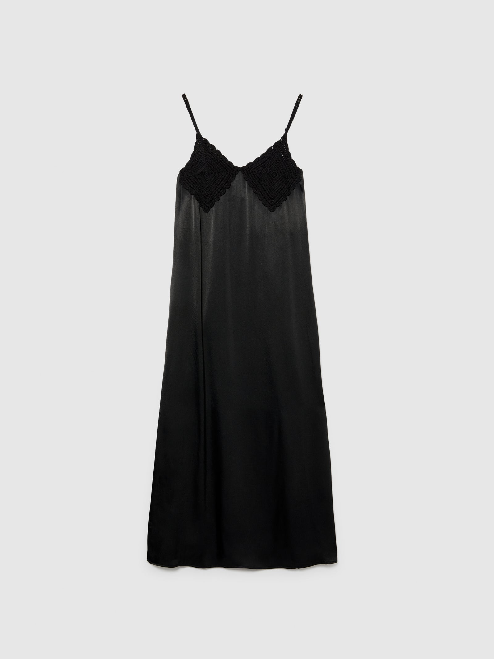 Vestito in satin con uncinetto da donna nero | Sisley Outlet