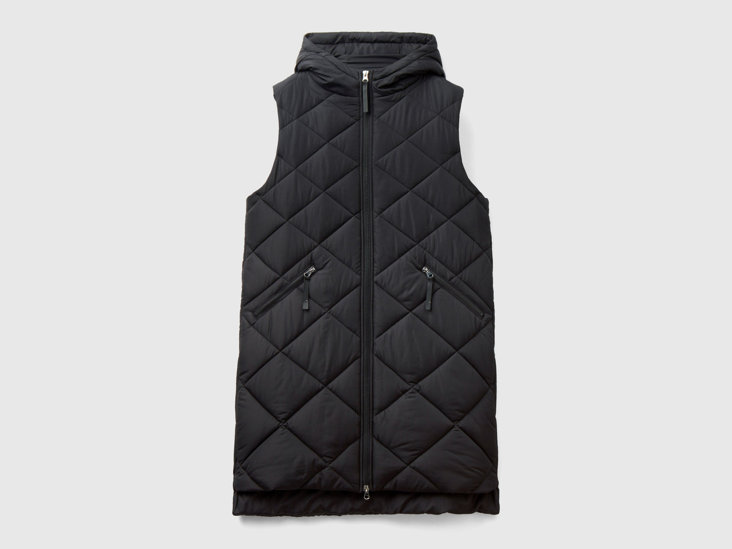 Piumino lungo smanicato da donna nero | Benetton Outlet