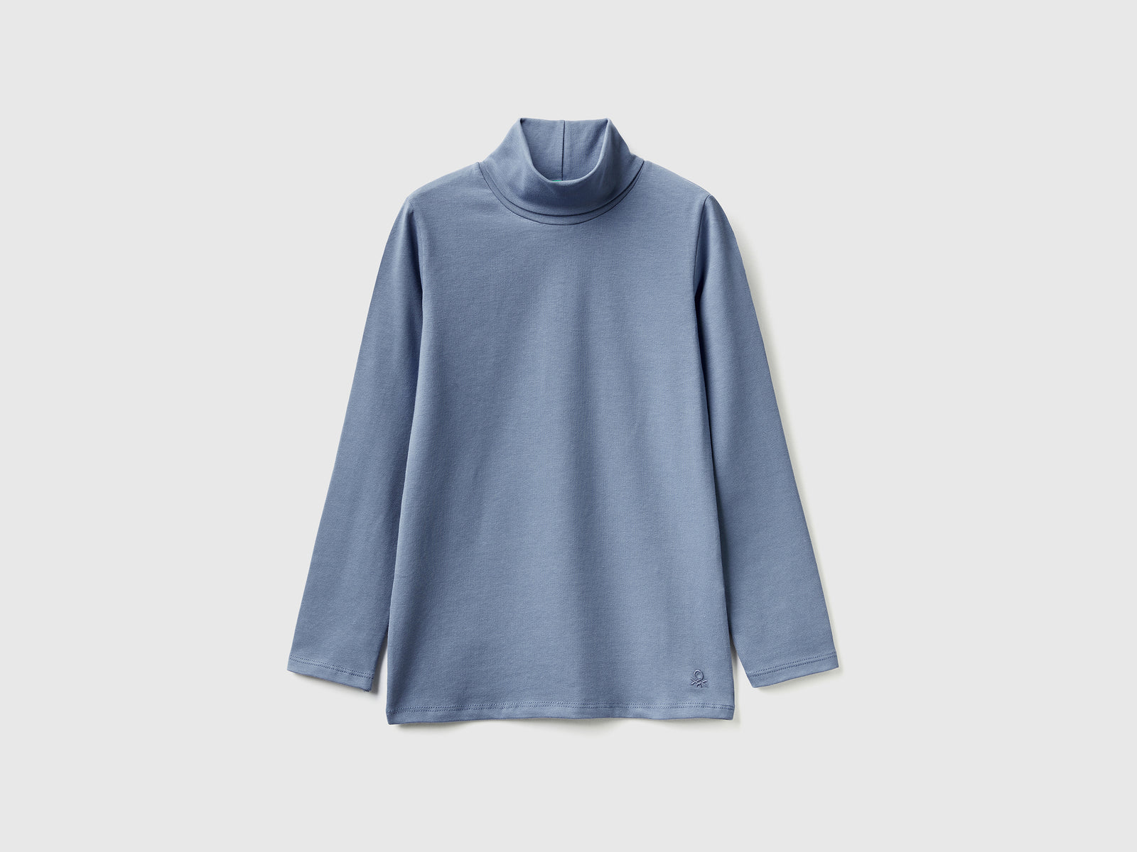 T-shirt stretch con collo alto da bambina azzurro | Benetton Outlet