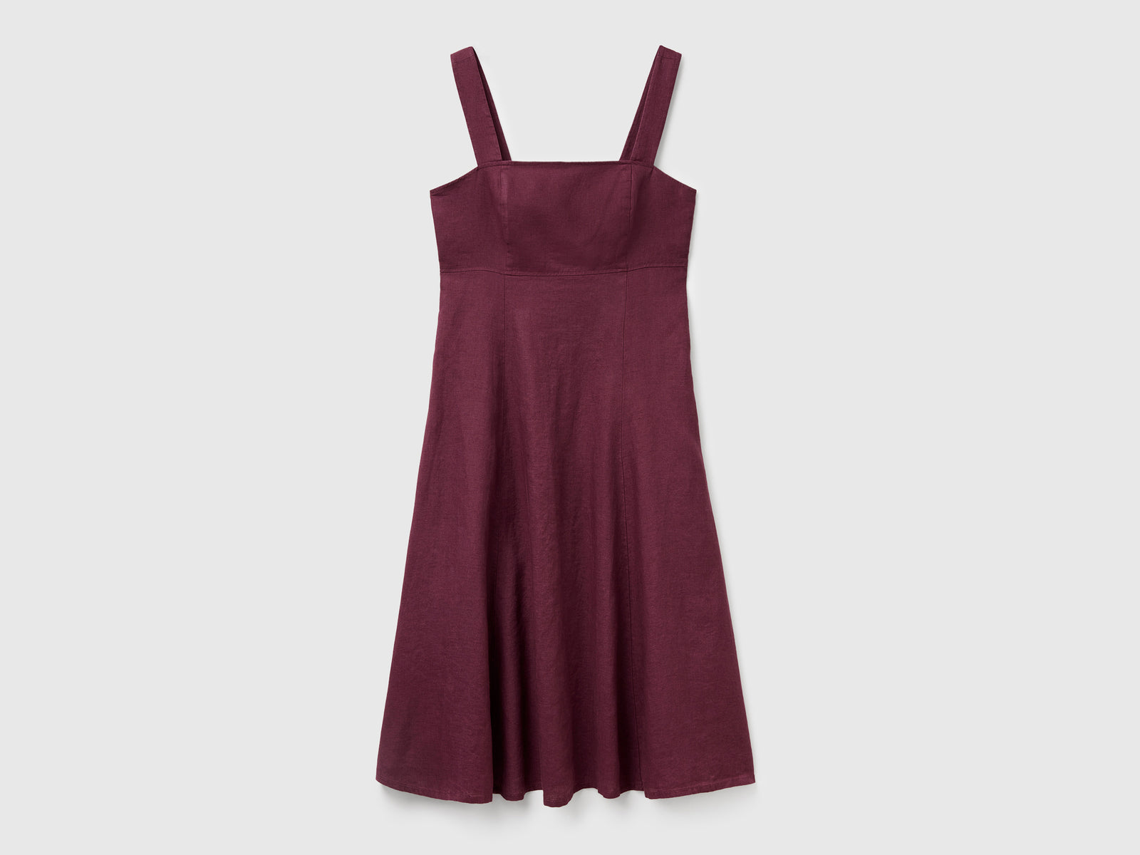Vestito scollo quadrato in puro lino da donna prugna | Benetton Outlet