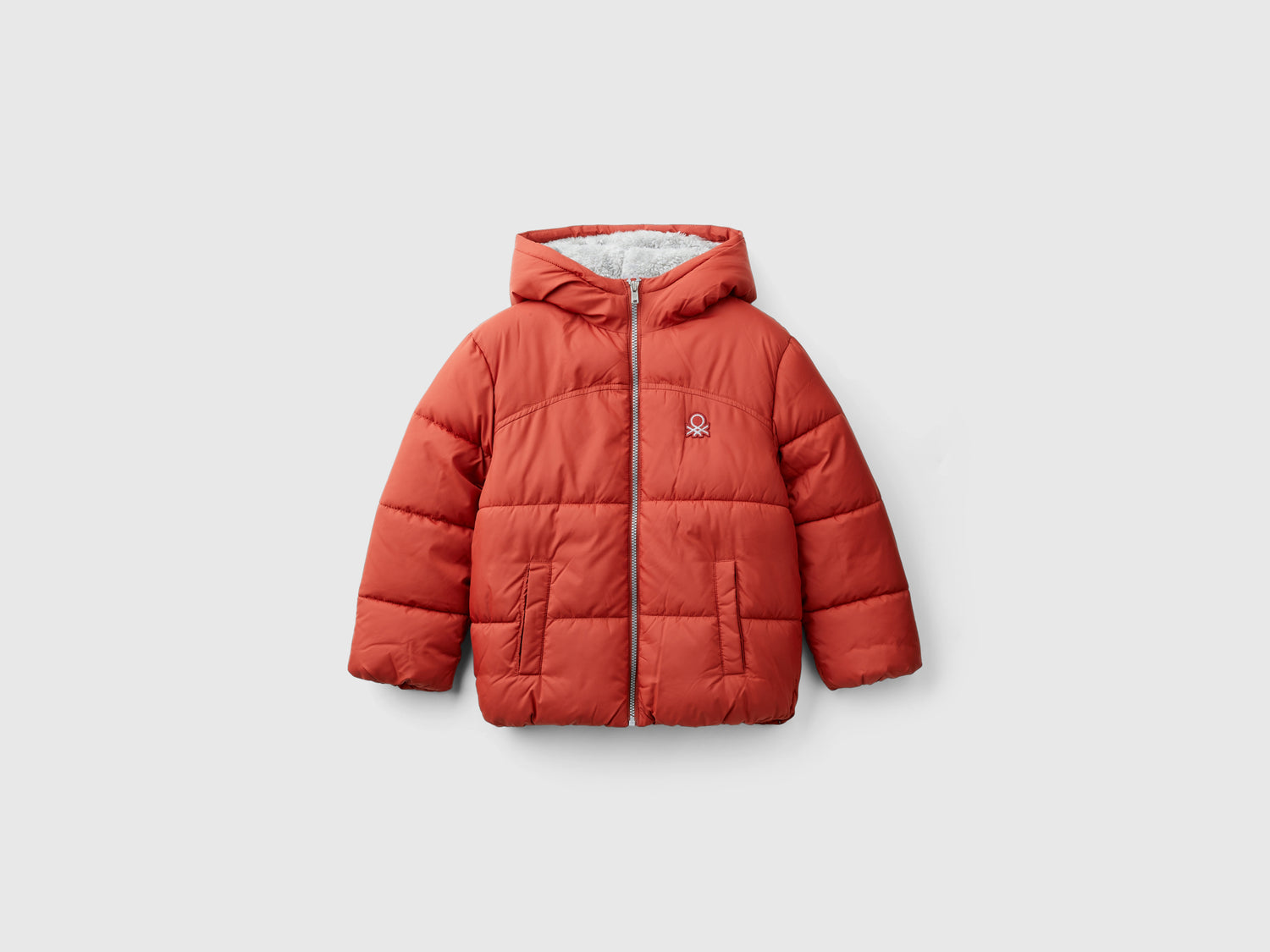 Giubbotto imbottito con interno orsetto da bambino rosso mattone | Benetton Outlet