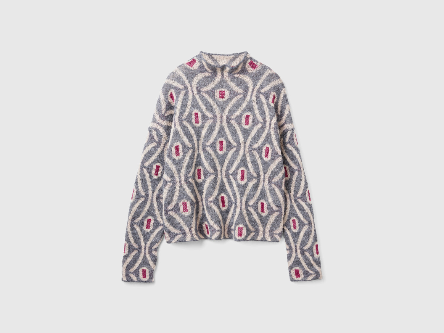 Maglia lupetto jacquard da donna grigio | Benetton Outlet