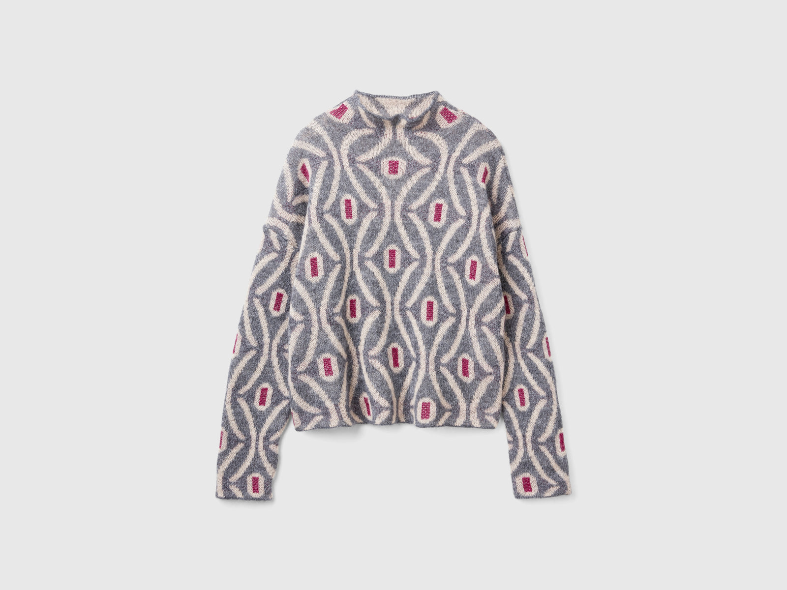 Maglia lupetto jacquard da donna grigio | Benetton Outlet
