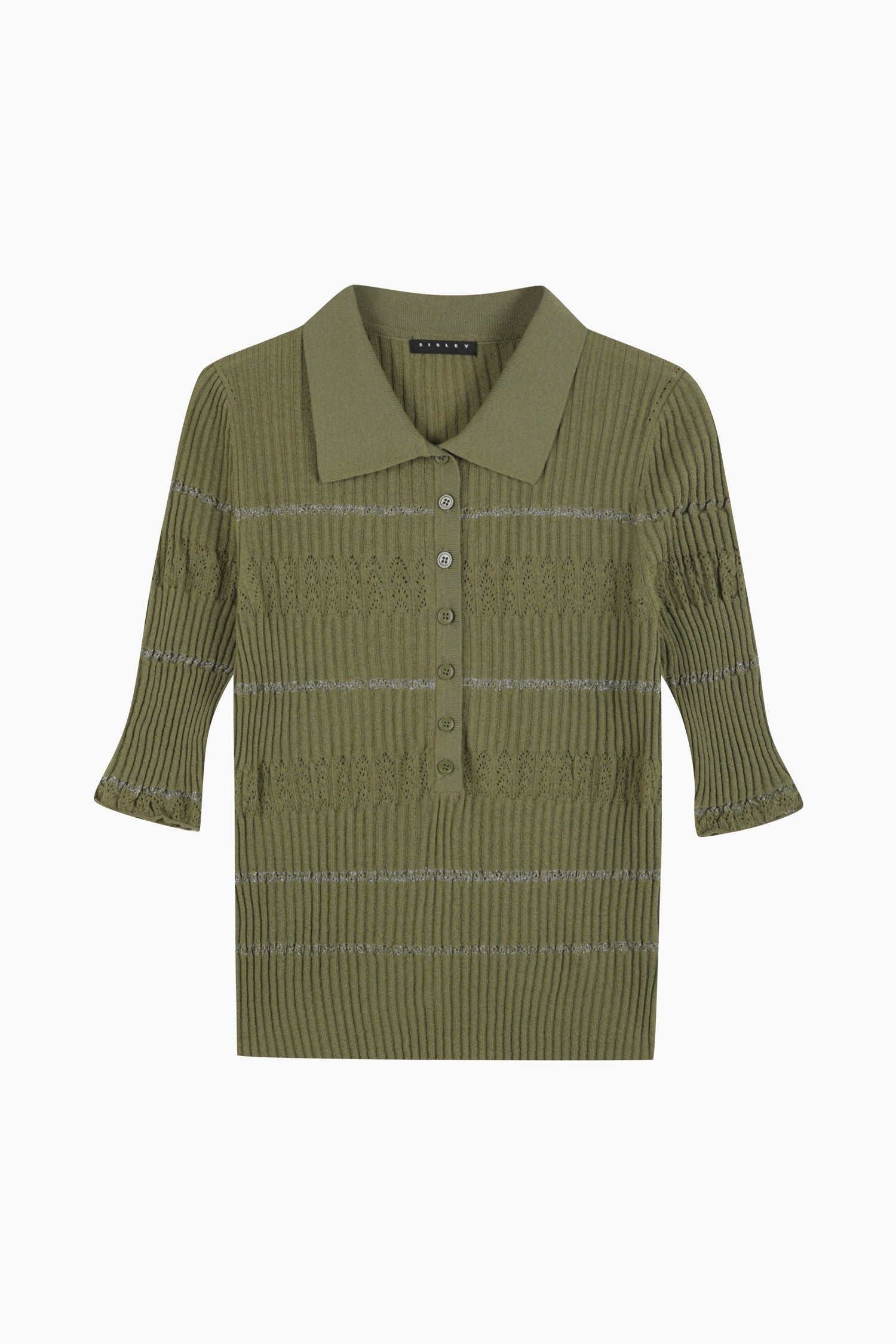 Maglia polo a costine da donna verde militare | Sisley Outlet