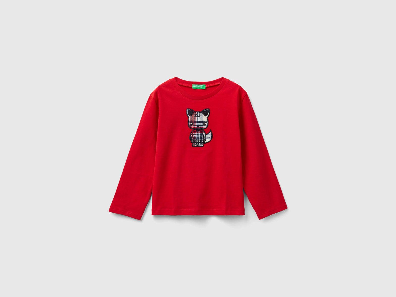 T-shirt con ricamo animaletto da bimba rosso | Benetton Outlet