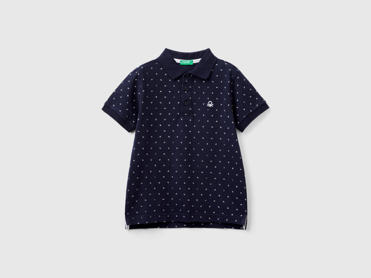 Polo micro fantasia slim fit da bambino blu scuro | Benetton Outlet