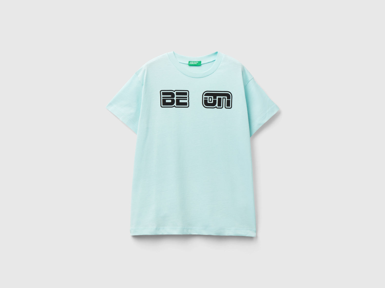 T-shirt 100% cotone bio con logo da bambino azzurro | Benetton Outlet