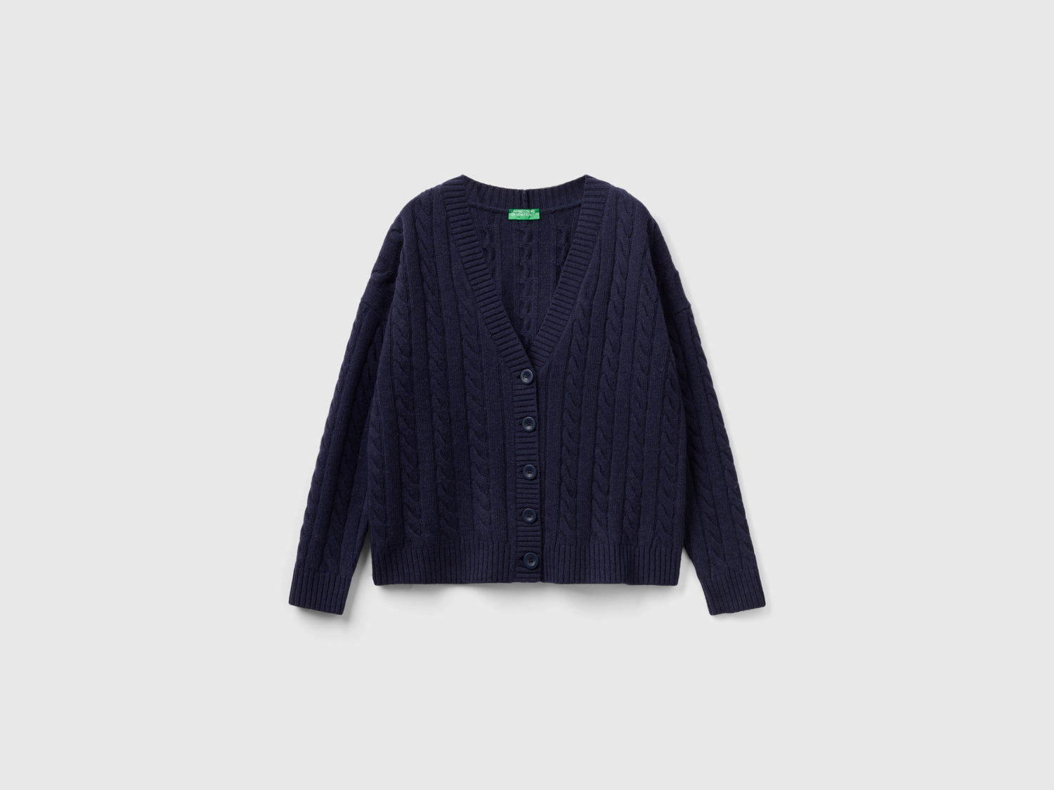 Cardigan over fit con trecce da donna blu scuro | Benetton Outlet