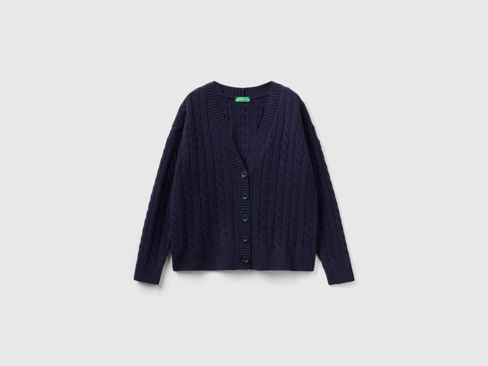 Cardigan over fit con trecce da donna blu scuro | Benetton Outlet