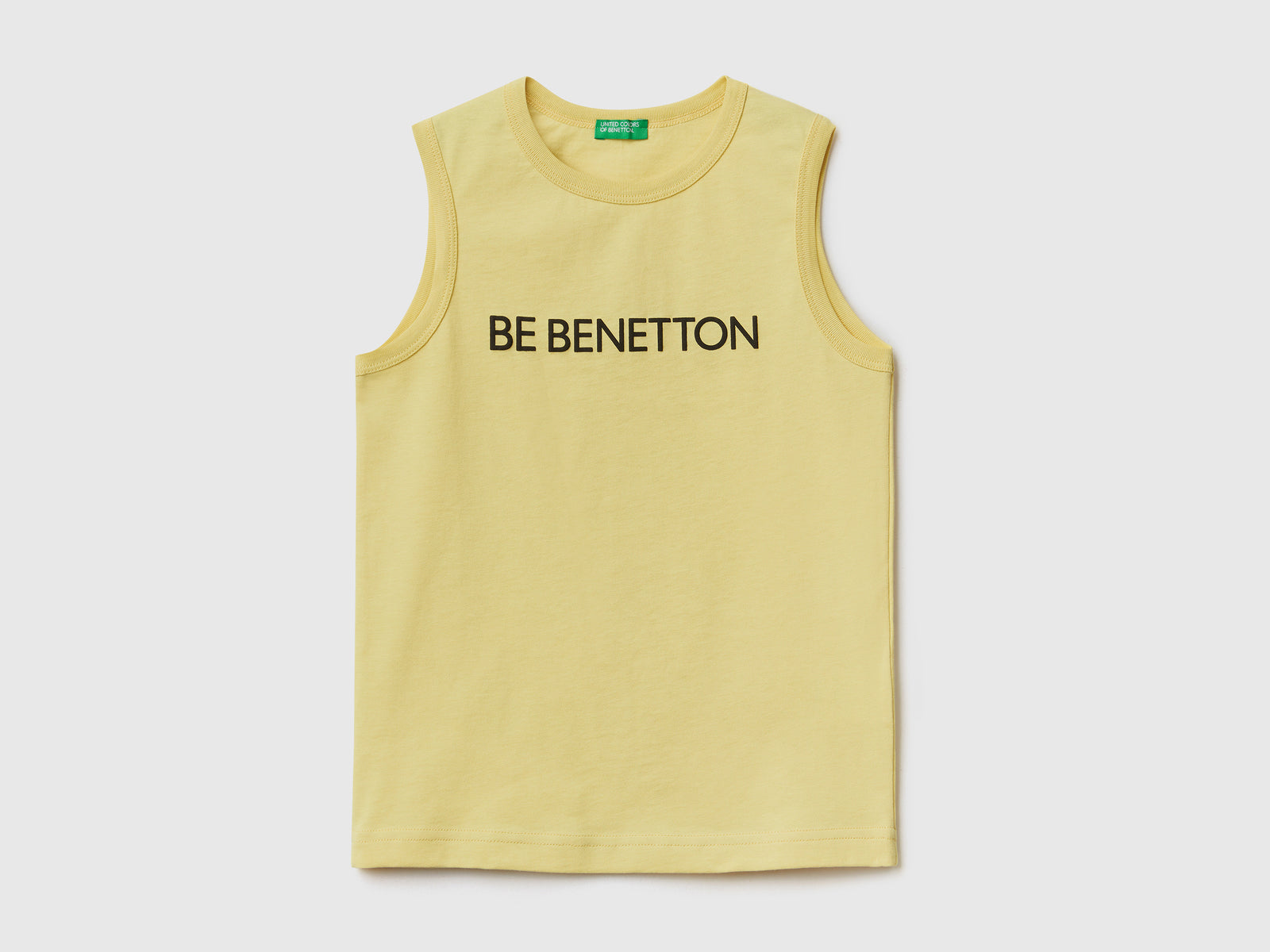 T-shirt smanicata girocollo in puro cotone da bambino giallo | Benetton Outlet