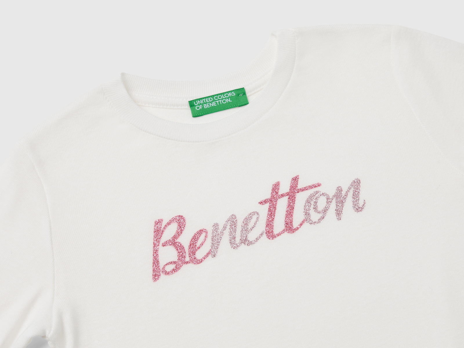 Organic cotton glitter print T-shirt da bimba bianco 3 | Benetton Outlet