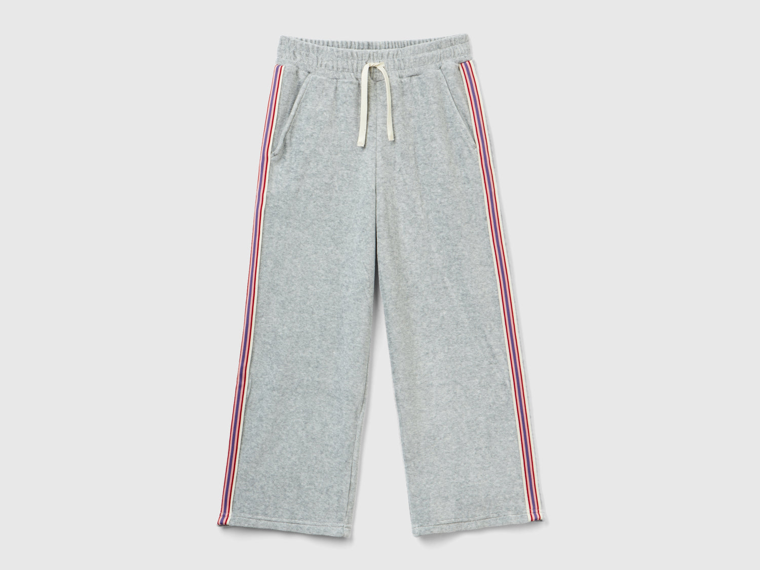 Pantaloni in ciniglia con bande rigate da bambina grigio chiaro | Benetton Outlet
