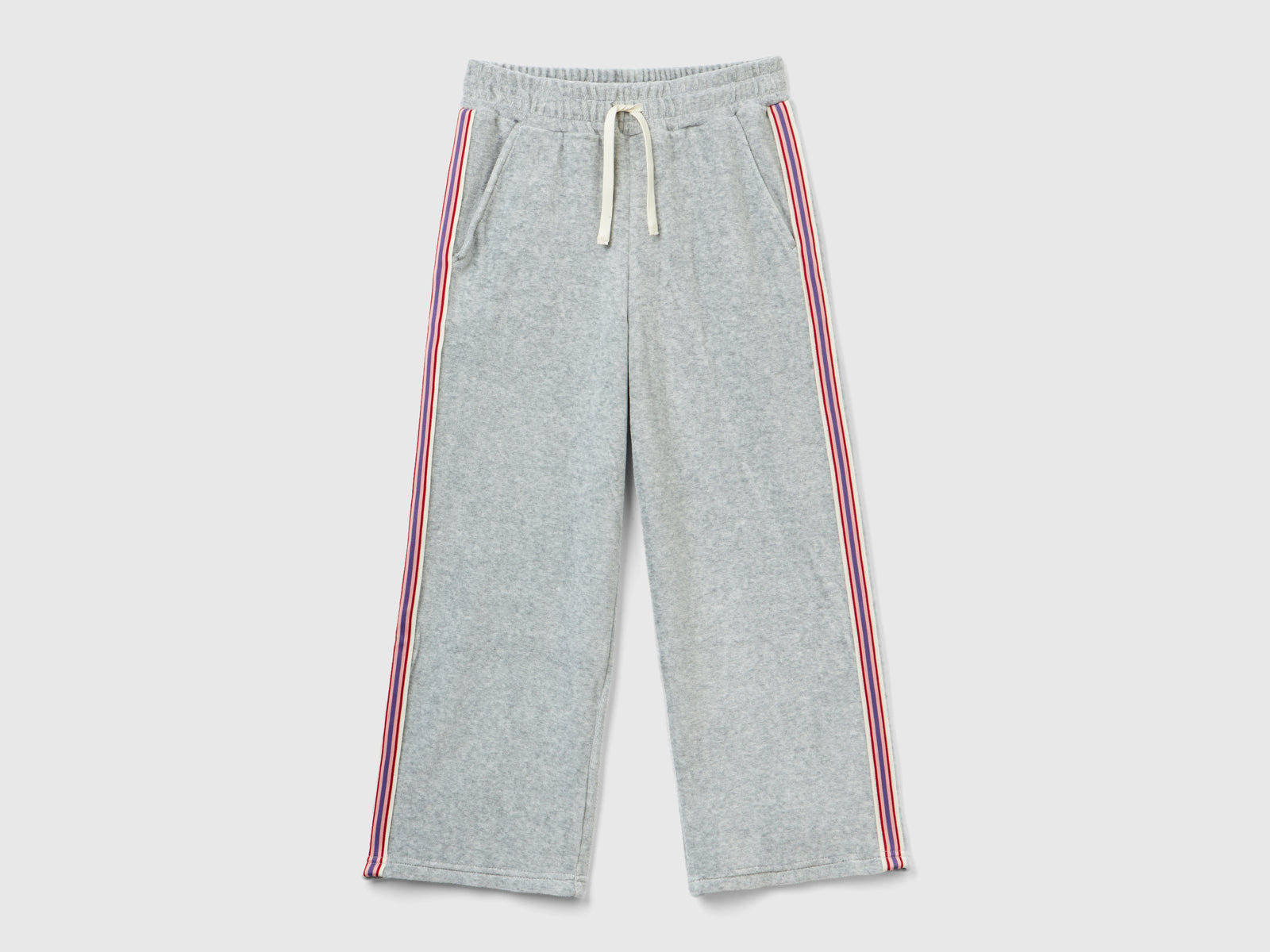 Pantaloni in ciniglia con bande rigate da bambina grigio chiaro | Benetton Outlet
