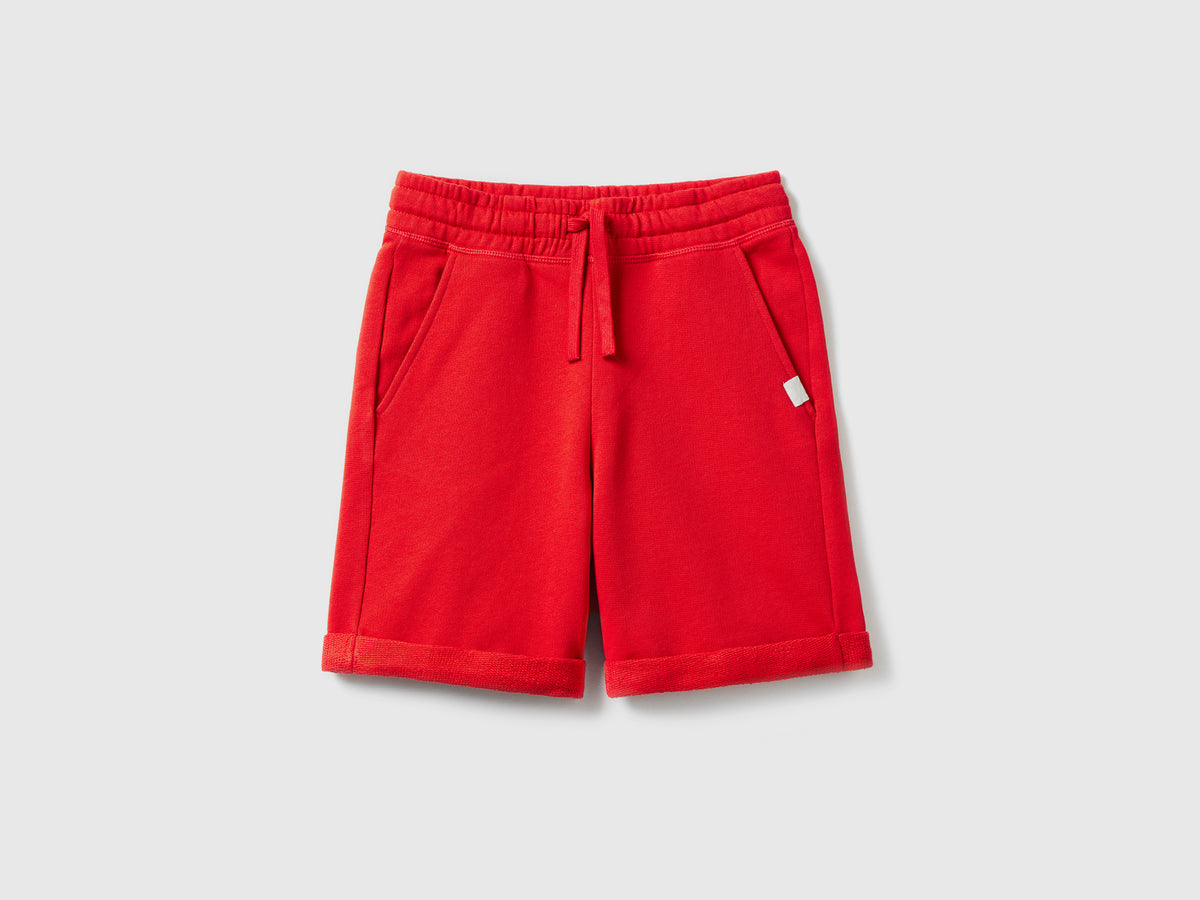 Bermuda in felpa di puro cotone da bambino rosso | Benetton Outlet