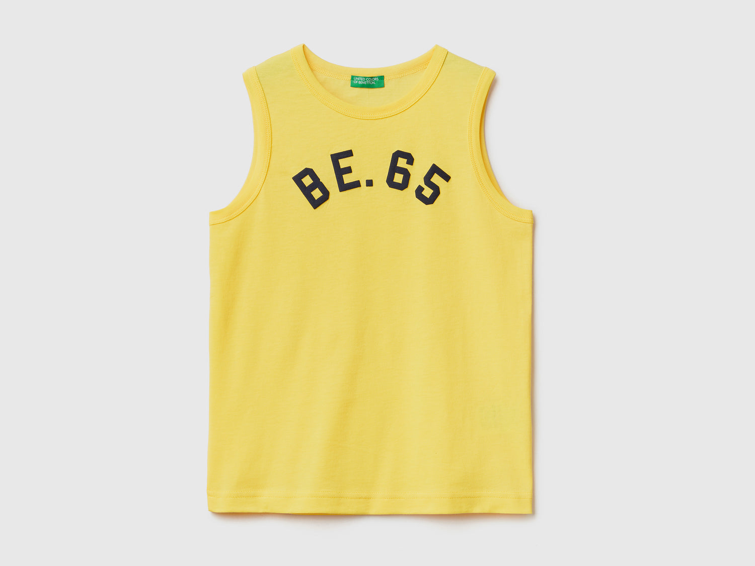 T-shirt smanicata girocollo in puro cotone da bambino giallo | Benetton Outlet