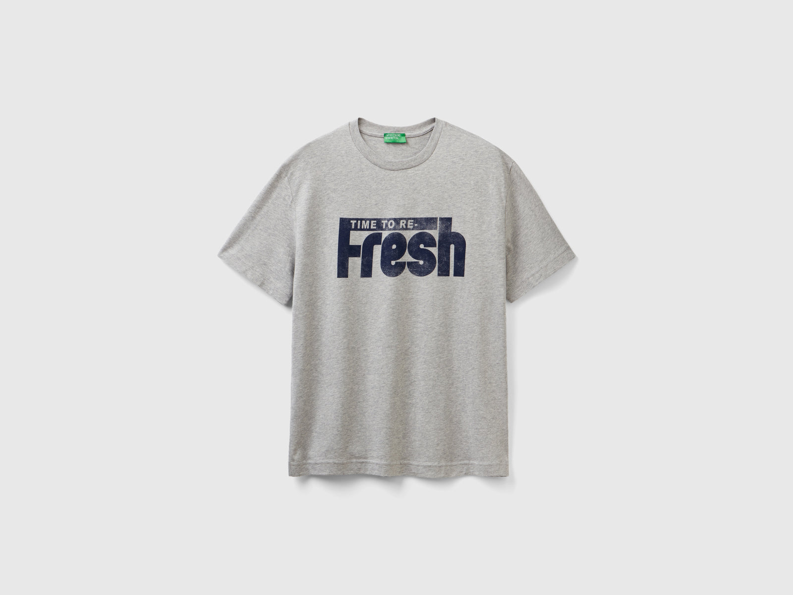 T-shirt girocollo con stampa da uomo grigio chiaro | Benetton Outlet