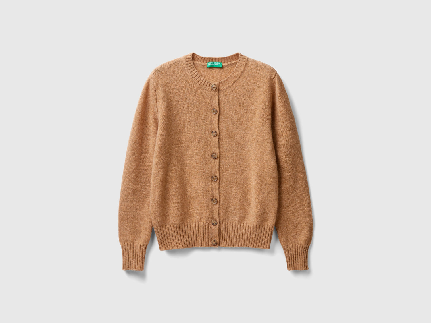 Cardigan in pura lana Shetland da donna cammello | Benetton Outlet