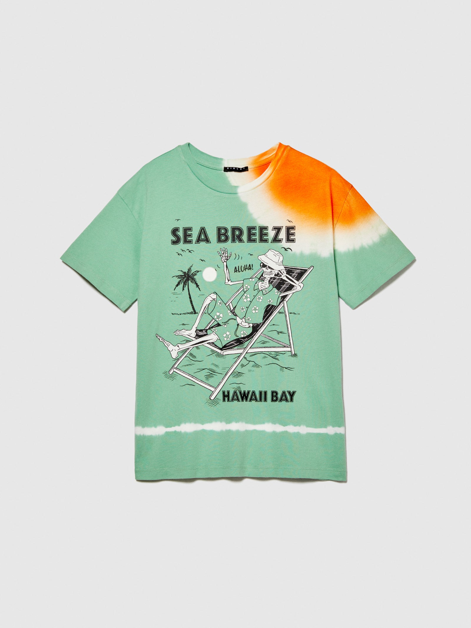 T-shirt tie-dye con stampa da bambino verde | Sisley young Outlet