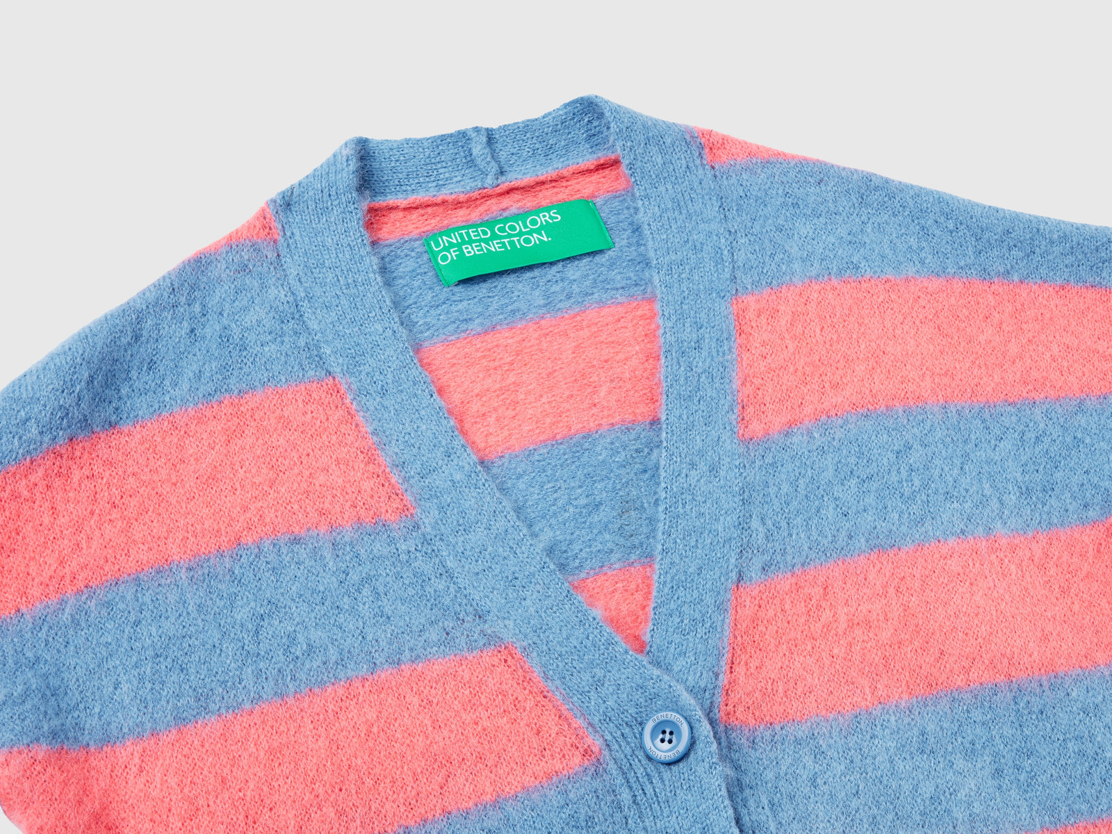 Cardigan a righe in misto alpaca da donna azzurro 3 | Benetton Outlet