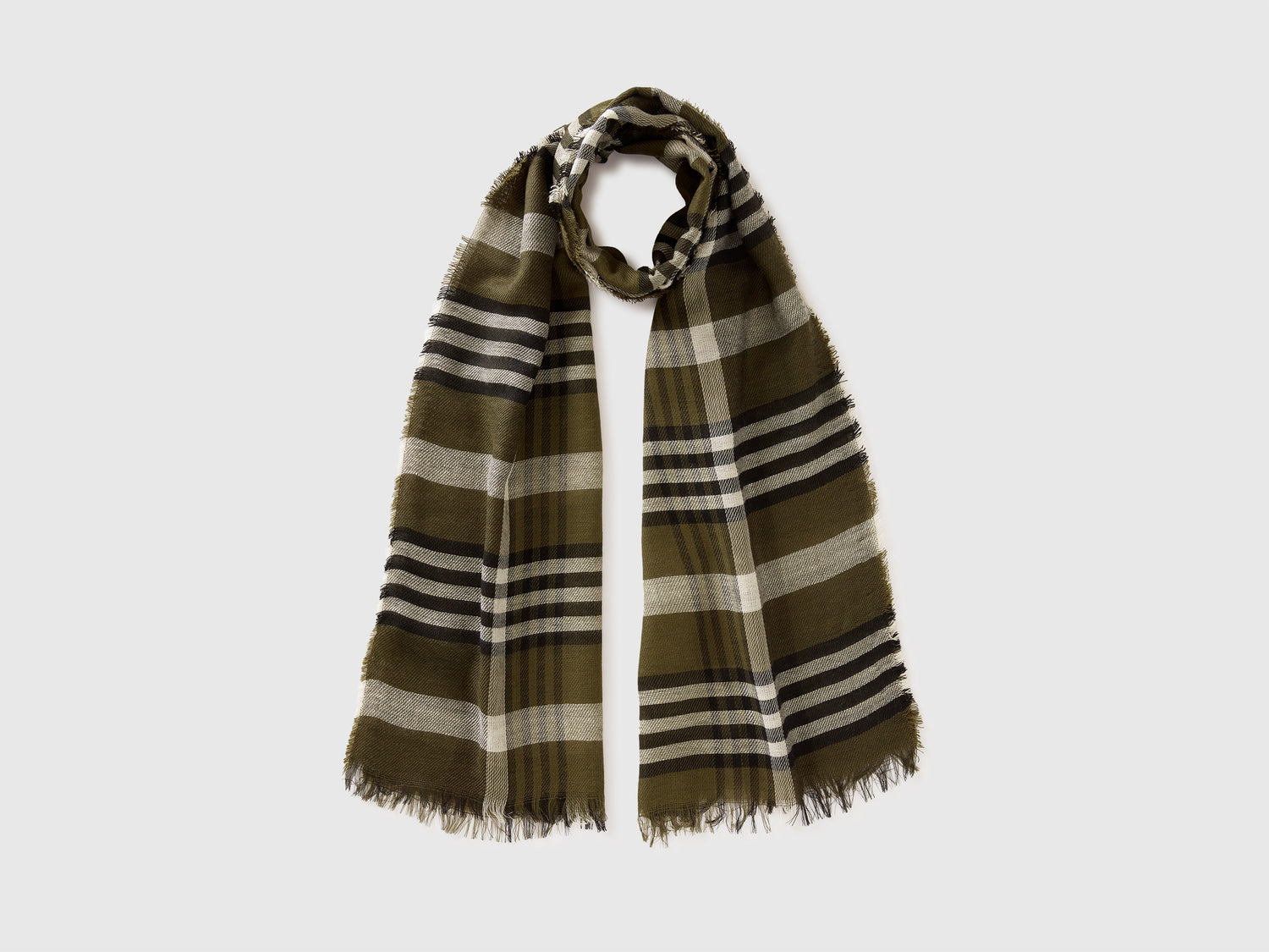 Sciarpa a quadri jacquard da uomo verde militare | Benetton Outlet
