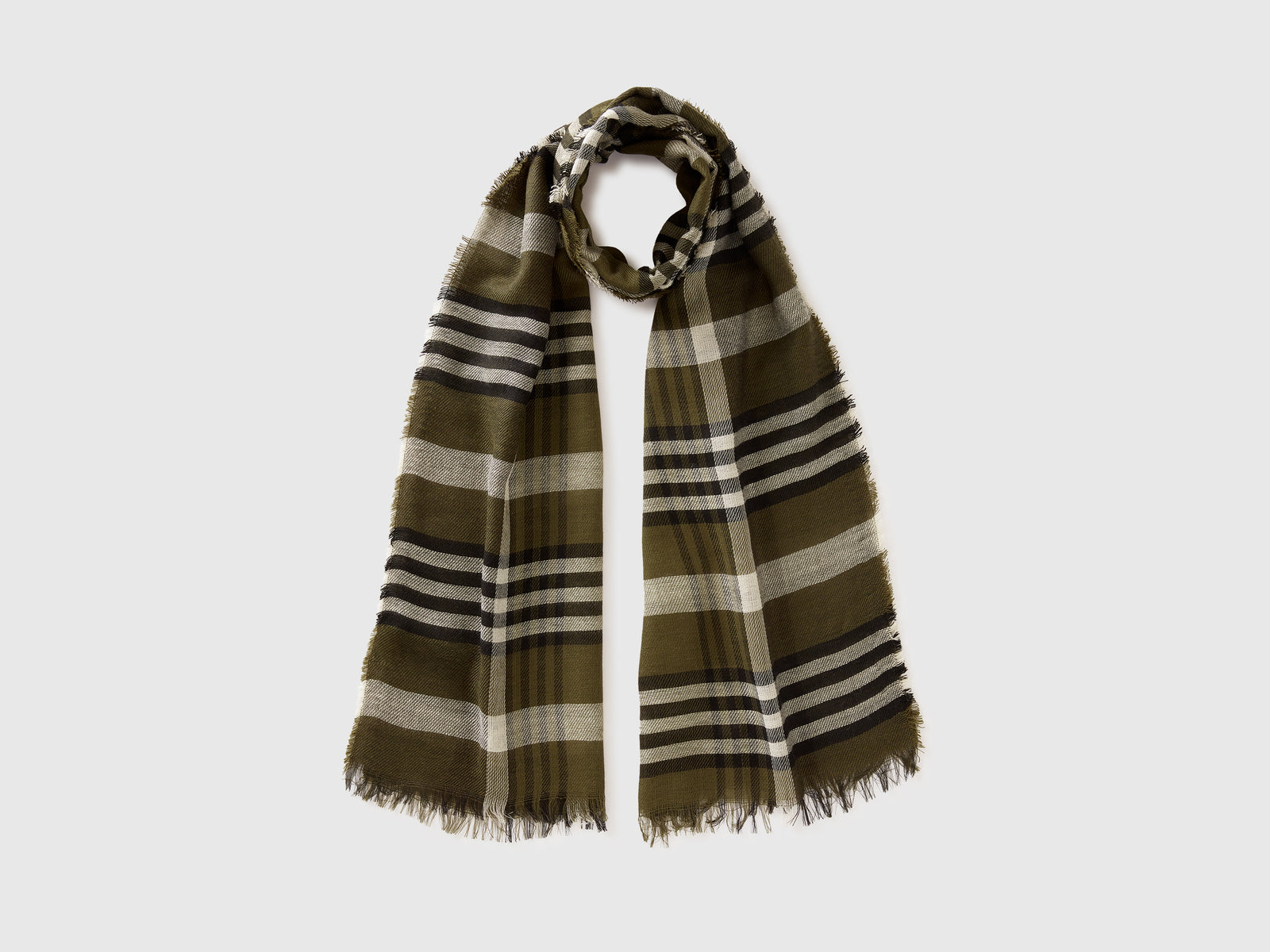 Sciarpa a quadri jacquard da uomo verde militare | Benetton Outlet