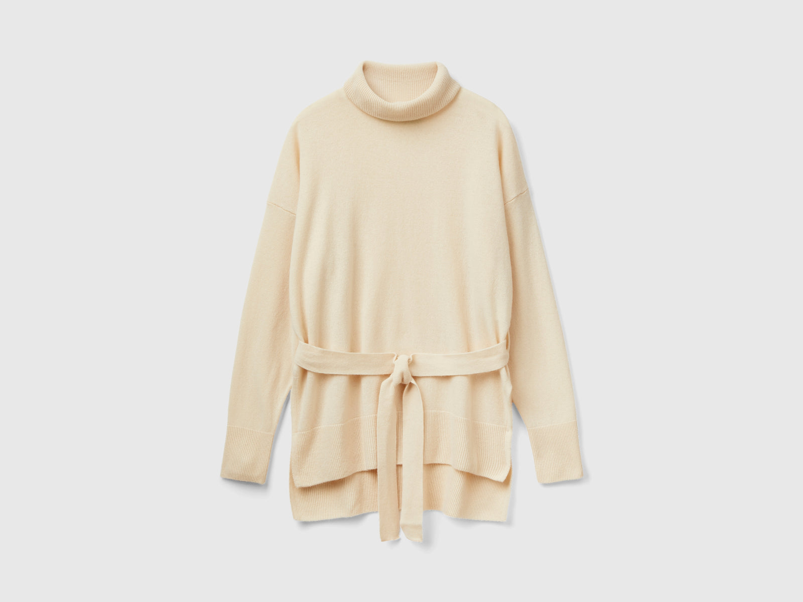 Dolcevita con cintura over fit da donna beige | Benetton Outlet