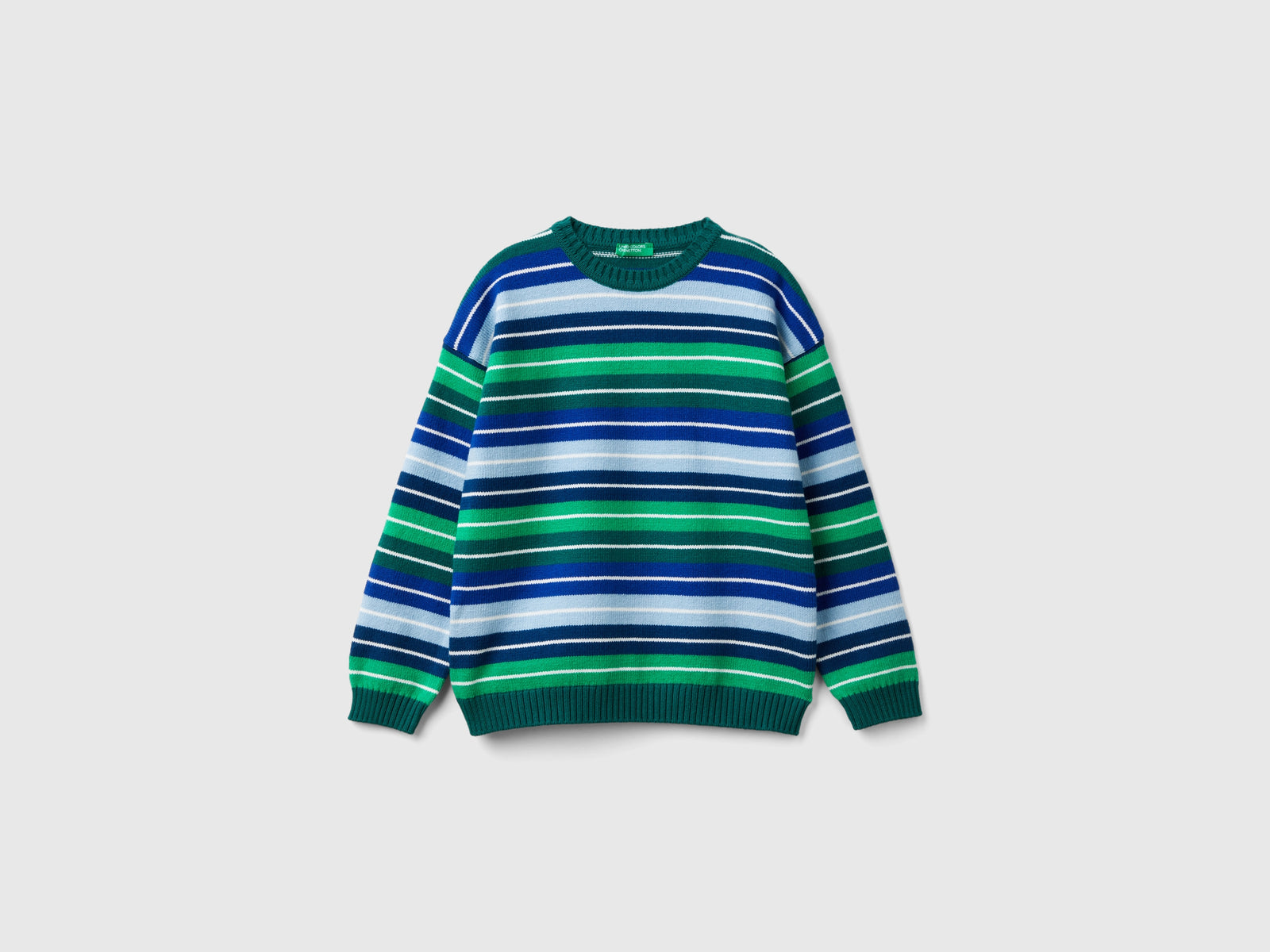 Maglia a righe in misto cotone e lana da bambino verde scuro | Benetton Outlet