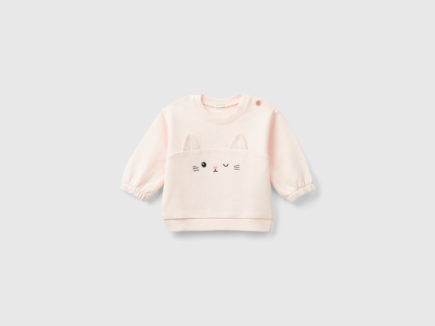 Felpa con ricamo e patch in cotone bio da neonato rosa tenue | Benetton Outlet