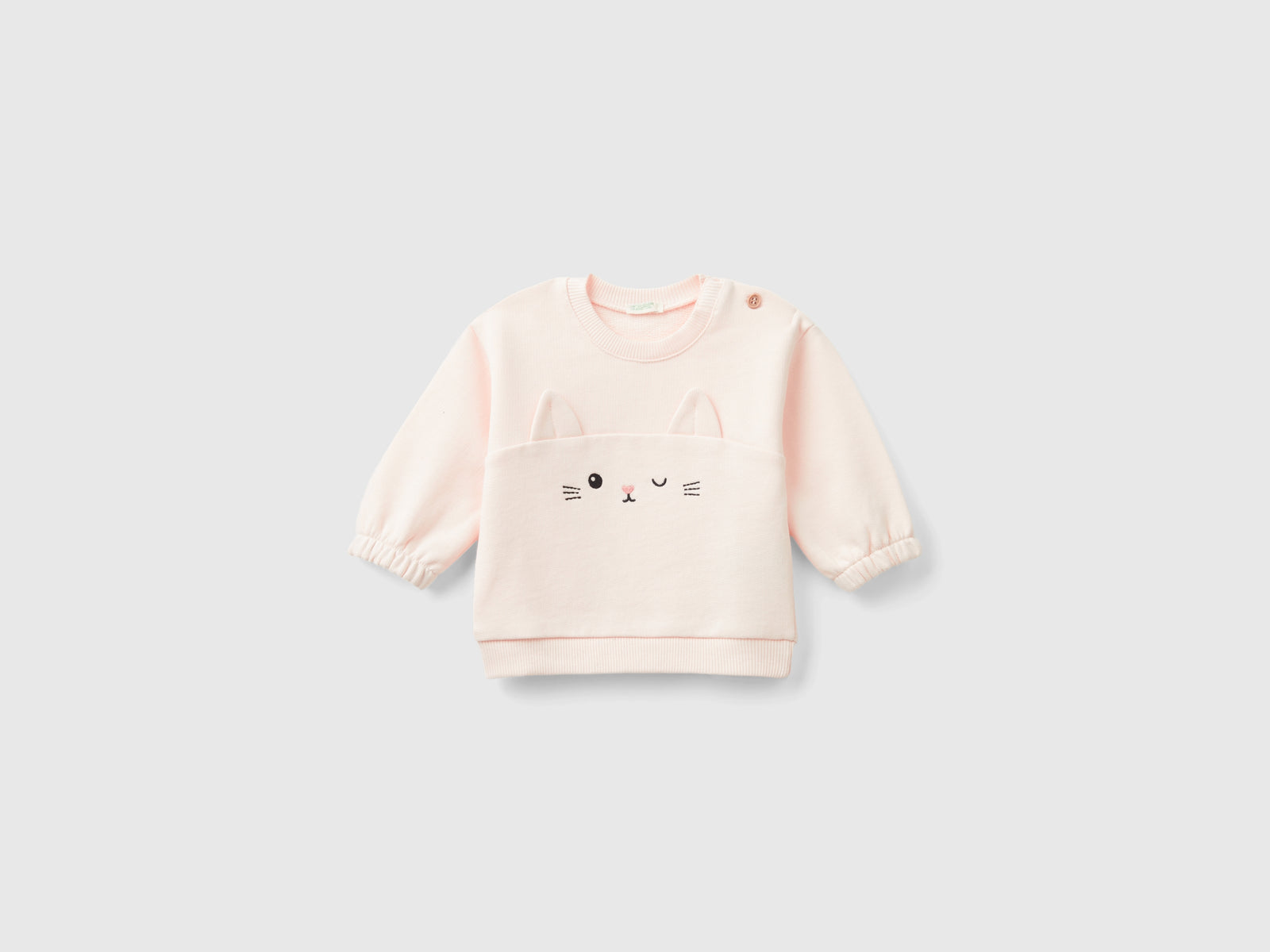 Felpa con ricamo e patch in cotone bio da neonato rosa tenue | Benetton Outlet