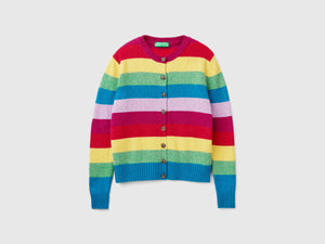 Cardigan a righe in pura lana Shetland