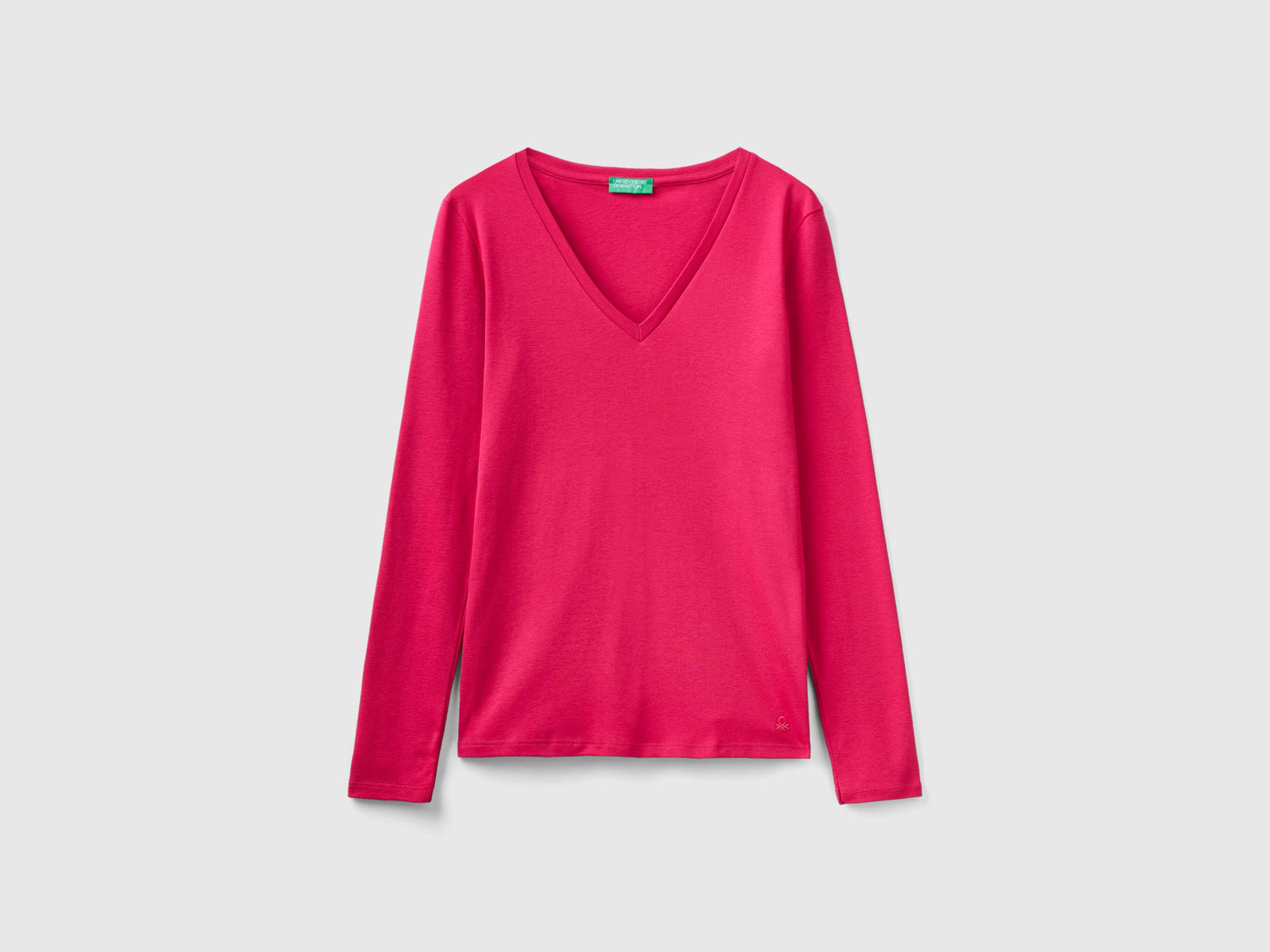 T-shirt a manica lunga con scollo a V da donna ciclamino | Benetton Outlet