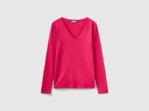 T-shirt a manica lunga con scollo a V