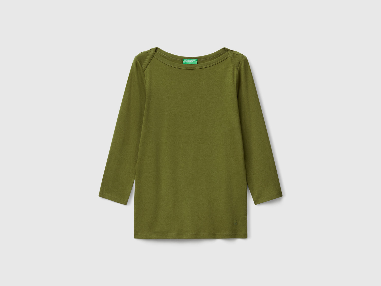T-shirt con scollo a barchetta da donna verde militare | Benetton Outlet