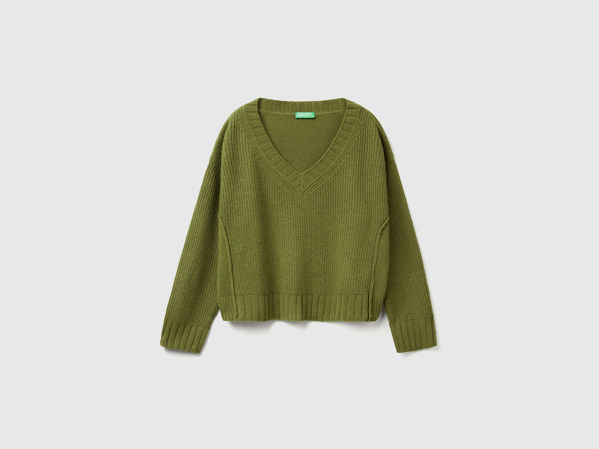 Maglia scollo a V in misto lana