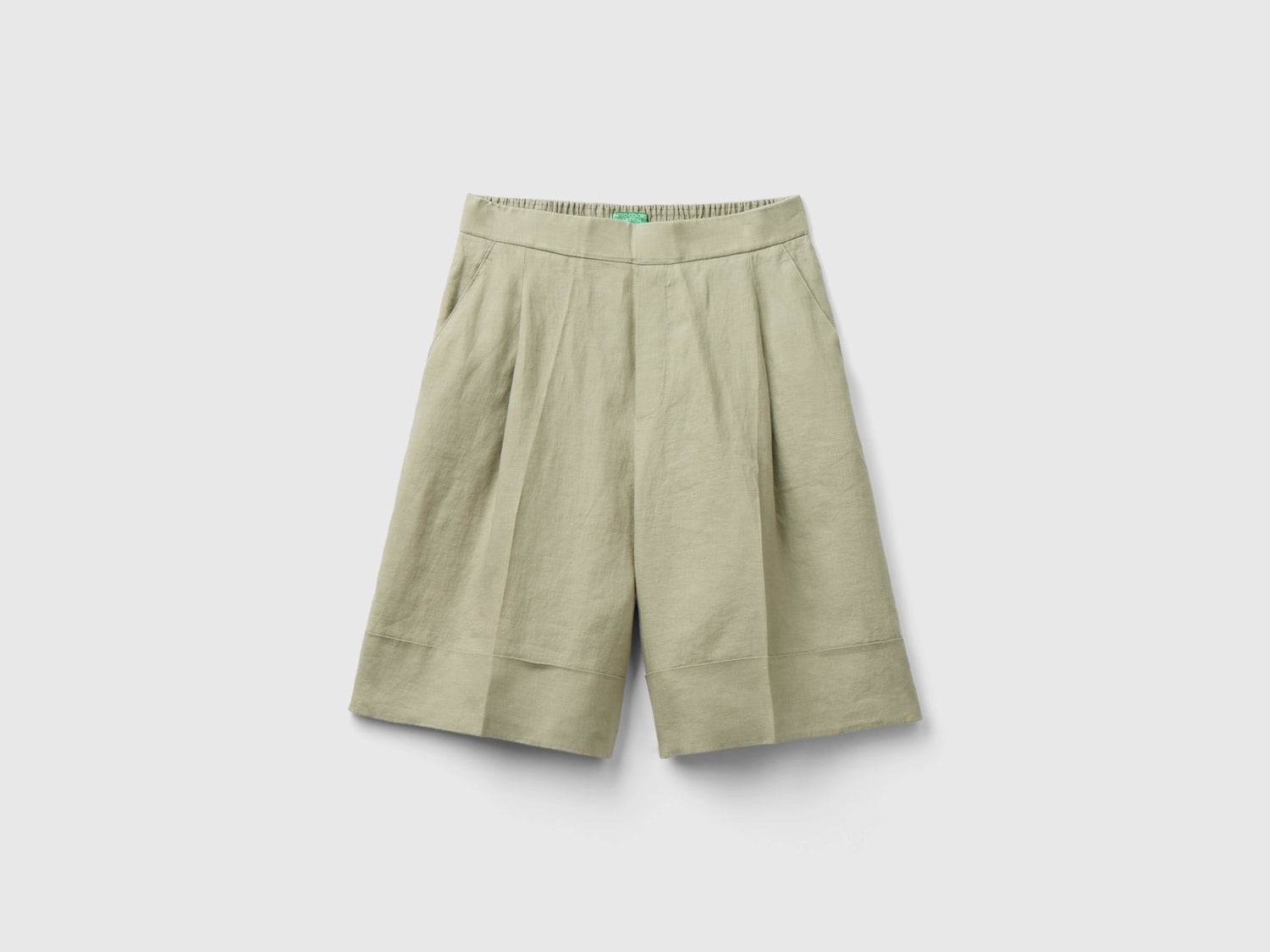 Bermuda 100% lino con risvolto da donna beige | Benetton Outlet