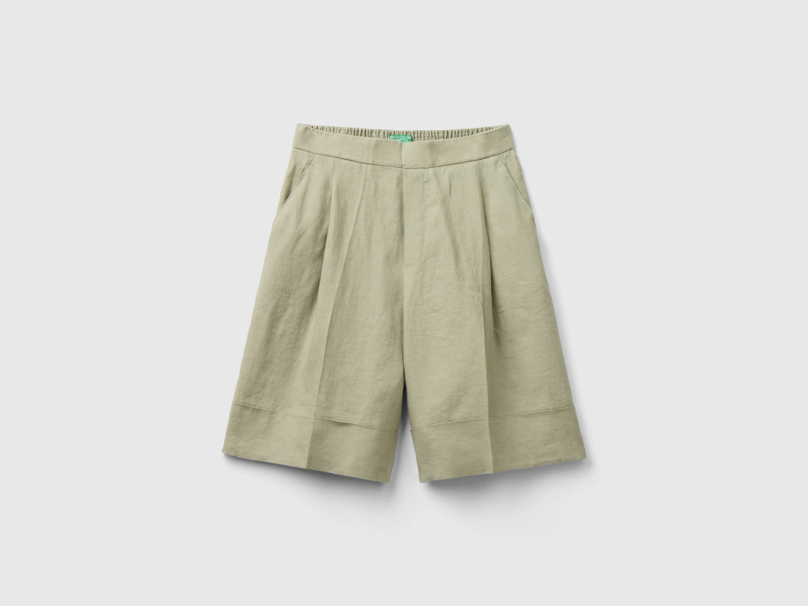 Bermuda 100% lino con risvolto da donna beige | Benetton Outlet
