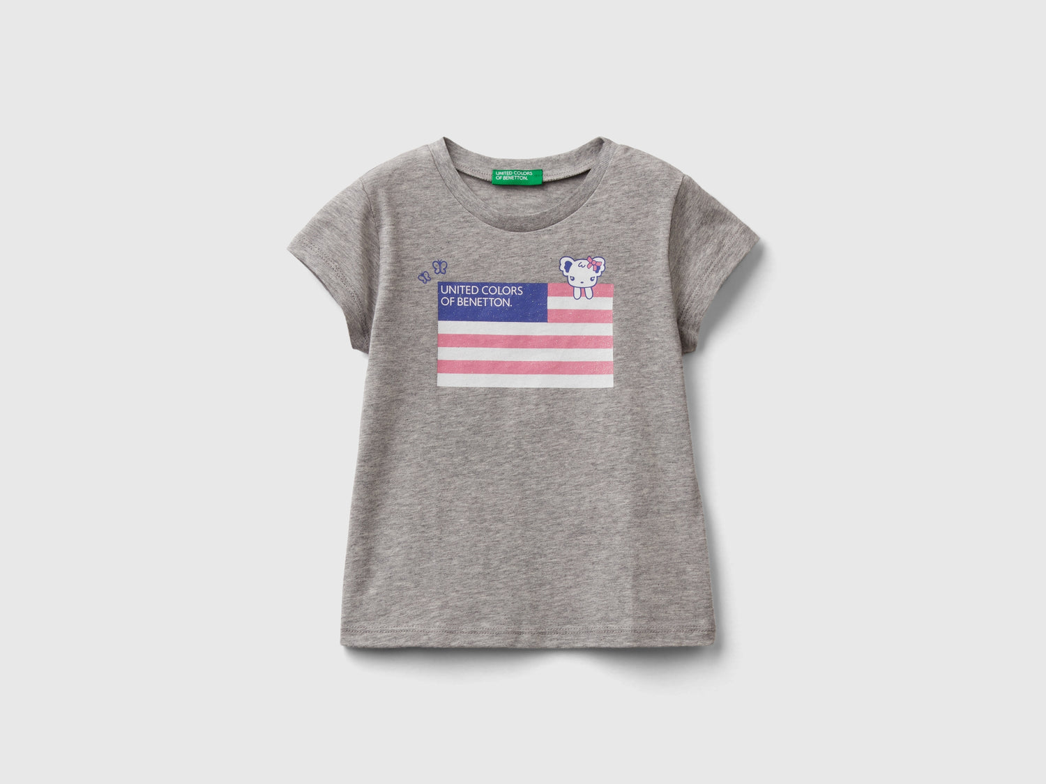 T-shirt in cotone bio con stampa da bimba grigio chiaro | Benetton Outlet
