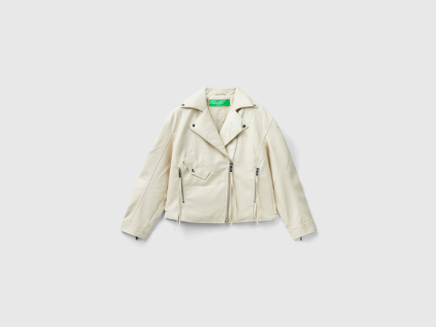 Giubbino chiodo in tessuto spalmato da donna beige | Benetton Outlet