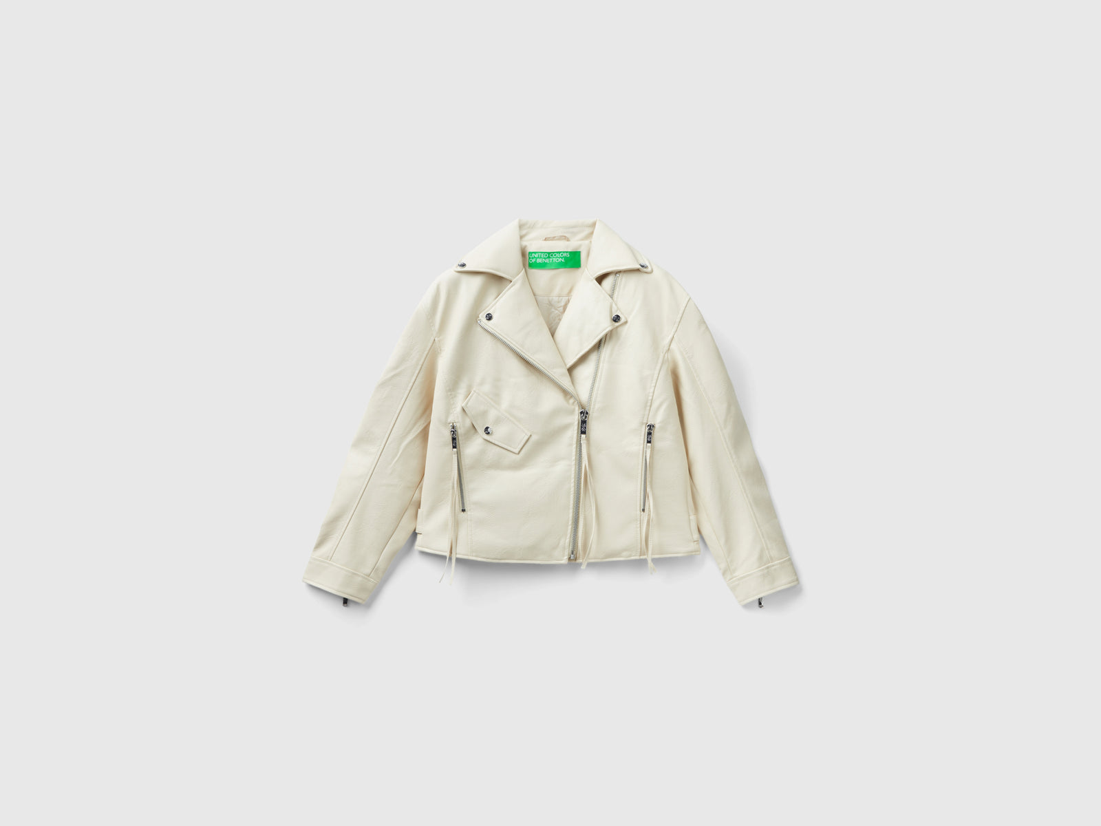 Giubbino chiodo in tessuto spalmato da donna beige | Benetton Outlet