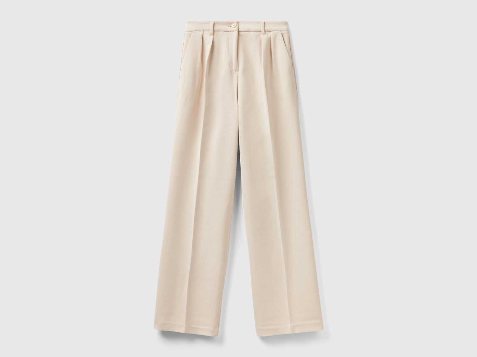 Pantaloni ampi con pieghe da donna beige | Benetton Outlet