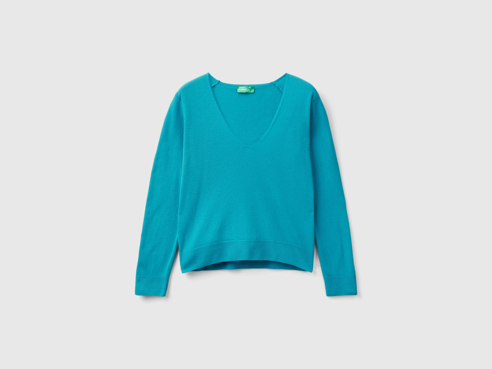 Pure Merino Wool V-Neck Sweater da donna turchese | Benetton Outlet