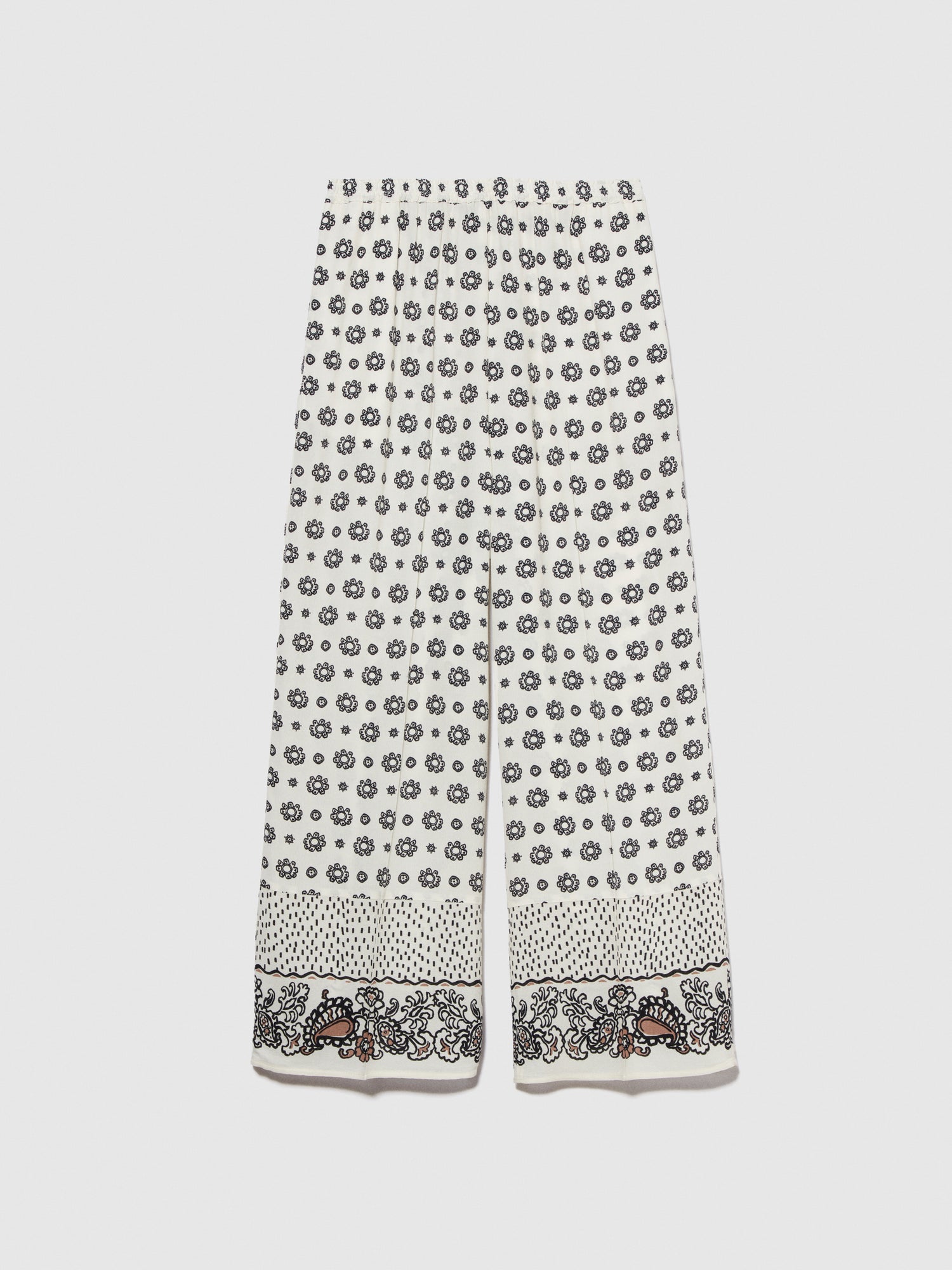 Pantaloni stampati in satin da donna bianco panna | Sisley Outlet