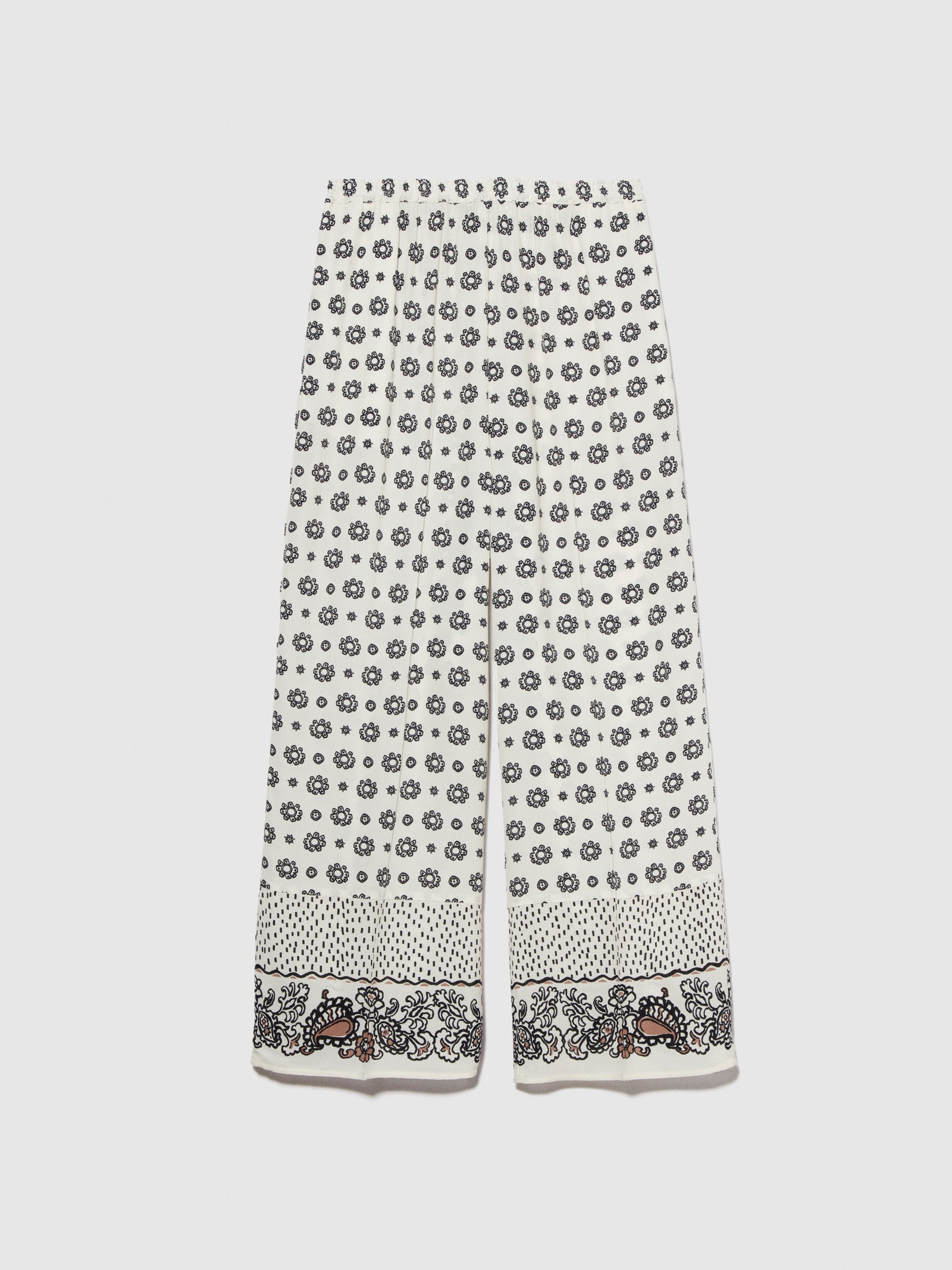 Pantaloni stampati in satin da donna bianco panna | Sisley Outlet