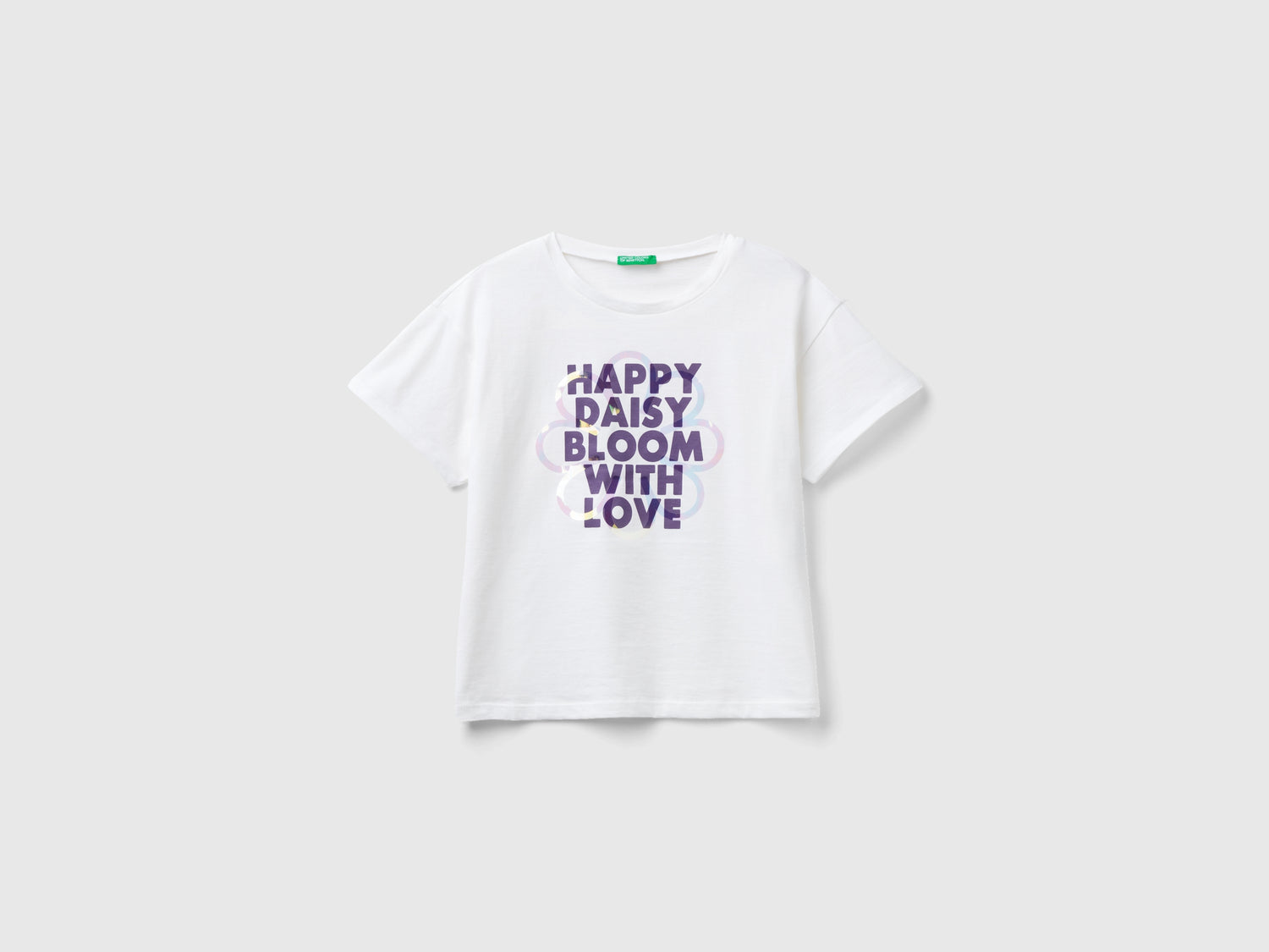 T-shirt manica corta con stampa da bambina bianco | Benetton Outlet